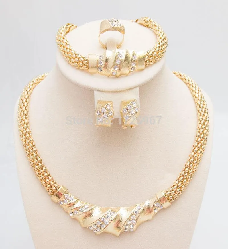 Gold Farbe Charming Fashion Romantische Brautmode Halskette Kristall Vintage Frauen Kostüm Jewlery Sets
