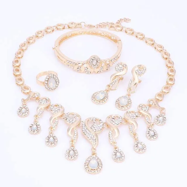 Schmucksets für Frauen, Kleid-Accessoires, Hochzeit, Braut, Halskette, Ohrringe, Armband, Ring-Sets