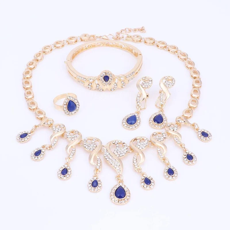 Schmucksets für Frauen, Kleid-Accessoires, Hochzeit, Braut, Halskette, Ohrringe, Armband, Ring-Sets