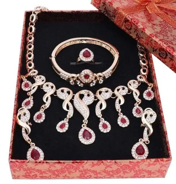 Schmucksets für Frauen, Kleid-Accessoires, Hochzeit, Braut, Halskette, Ohrringe, Armband, Ring-Sets