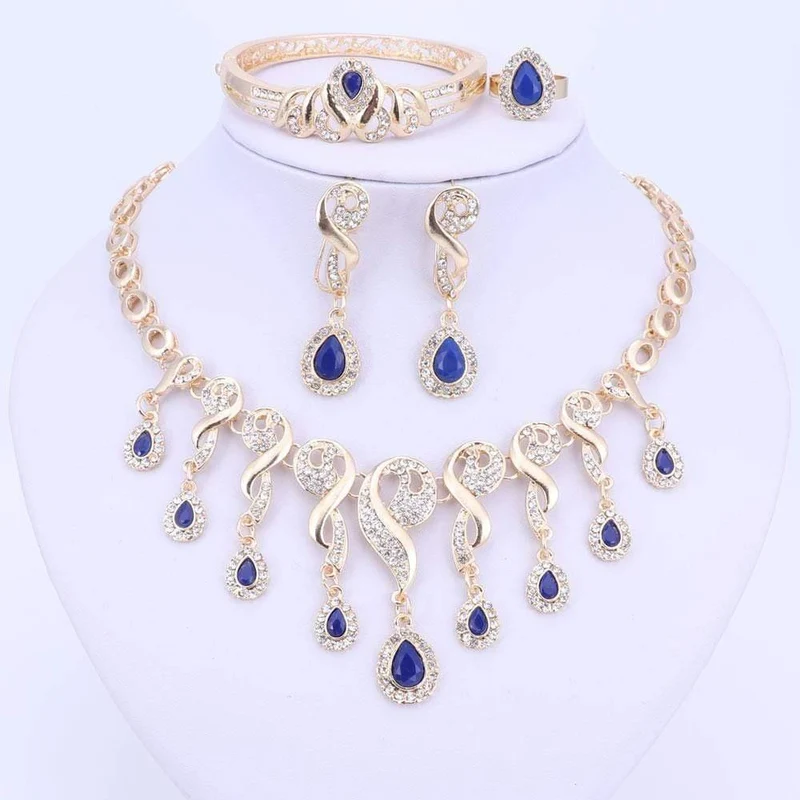 Schmucksets für Frauen, Kleid-Accessoires, Hochzeit, Braut, Halskette, Ohrringe, Armband, Ring-Sets