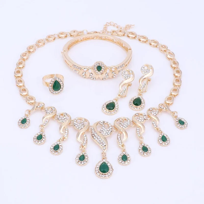 Schmucksets für Frauen, Kleid-Accessoires, Hochzeit, Braut, Halskette, Ohrringe, Armband, Ring-Sets