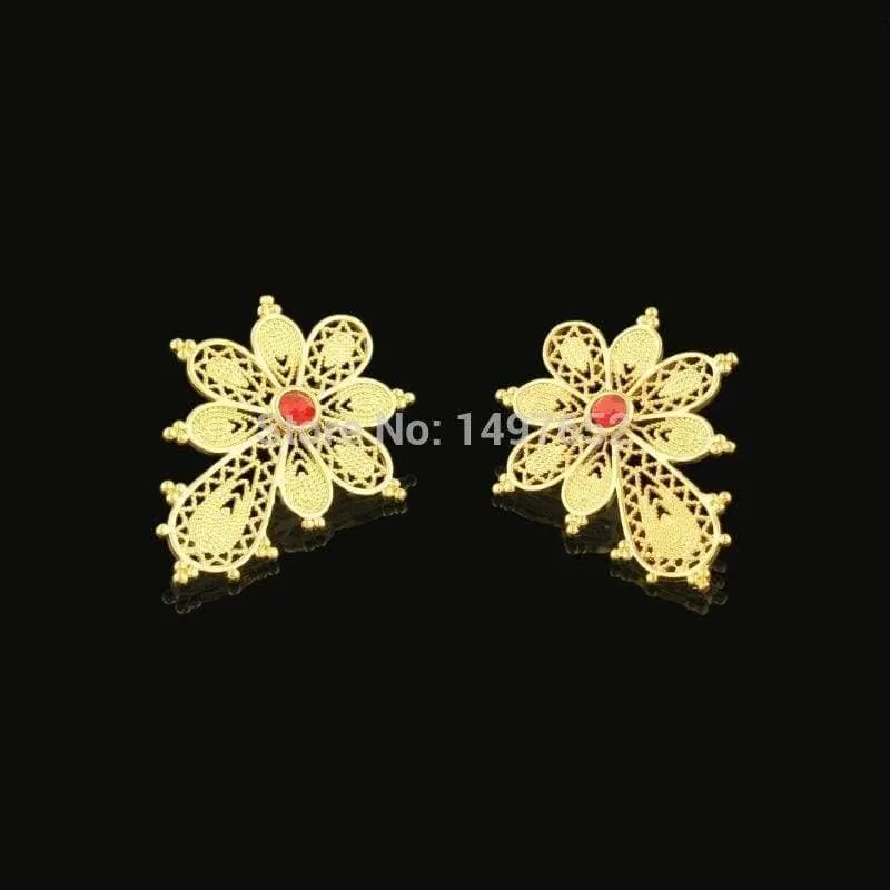 Halskette/Anhänger/Armreif/Ohrring/Ring/Haarnadel. Goldfarbener Habesha-Schmuck, afrikanische Brautschmuck-Sets