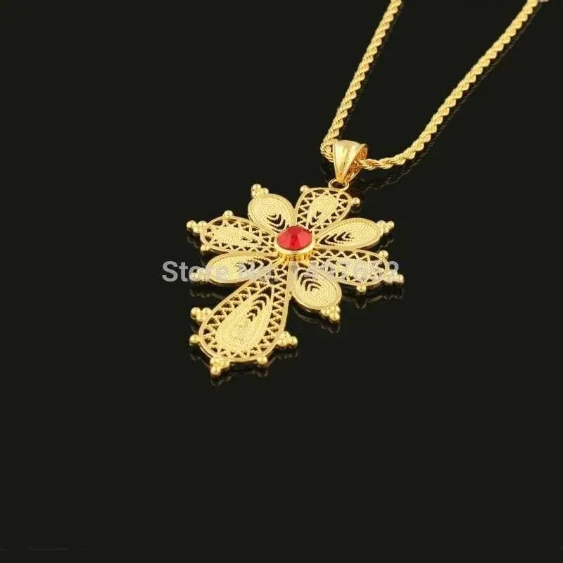 Halskette/Anhänger/Armreif/Ohrring/Ring/Haarnadel. Goldfarbener Habesha-Schmuck, afrikanische Brautschmuck-Sets
