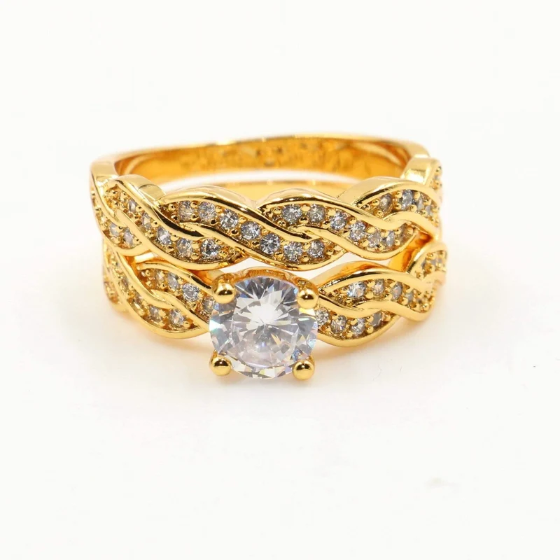 18KT Gold Fill Round Cut weiß klar 5A Zirkonia Bridal Ring Eternity Hochzeitspaar Ringe