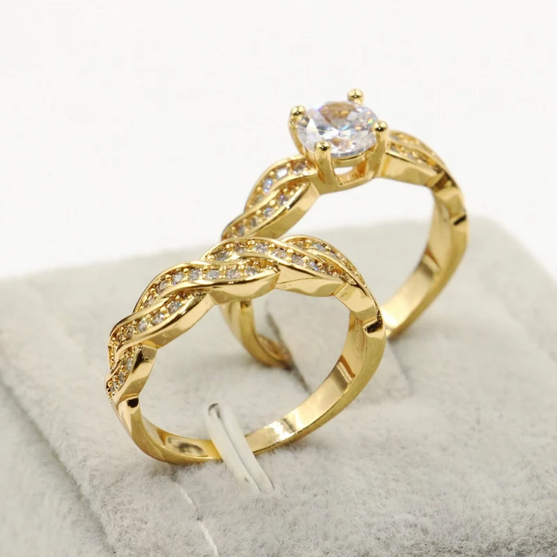 18KT Gold Fill Round Cut weiß klar 5A Zirkonia Bridal Ring Eternity Hochzeitspaar Ringe