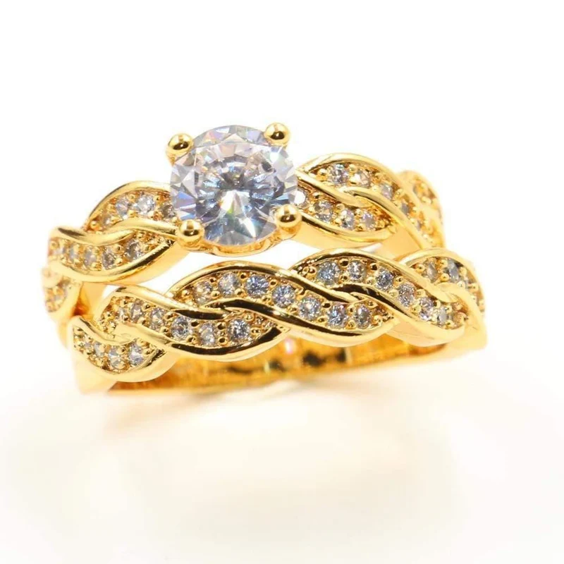 18KT Gold Fill Round Cut weiß klar 5A Zirkonia Bridal Ring Eternity Hochzeitspaar Ringe