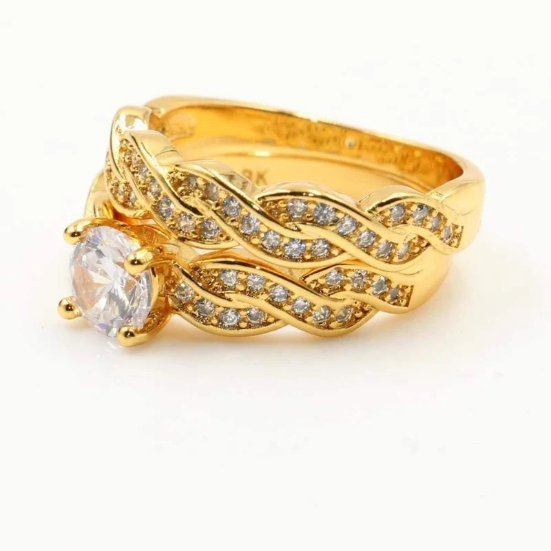 18KT Gold Fill Round Cut weiß klar 5A Zirkonia Bridal Ring Eternity Hochzeitspaar Ringe