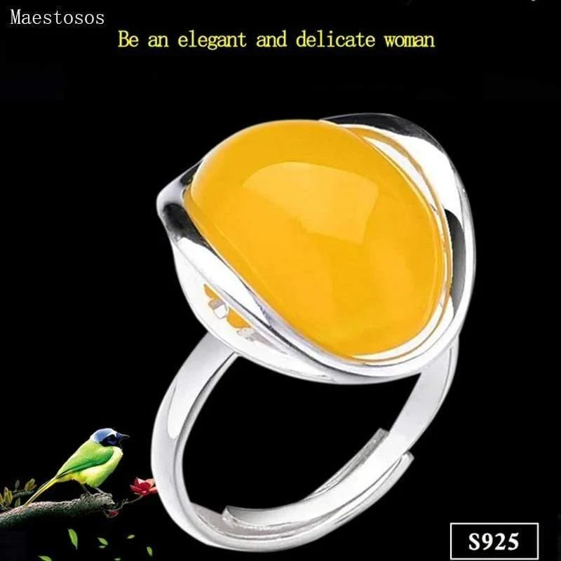 925 Silberringe für Damen Gelber Topas Achat Steinring Reine 925 Sterling Silber Ringe für Damen Schmuck Größe anpassbar