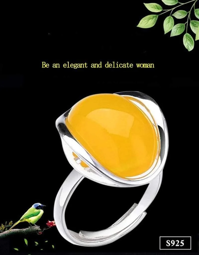 925 Silberringe für Damen Gelber Topas Achat Steinring Reine 925 Sterling Silber Ringe für Damen Schmuck Größe anpassbar