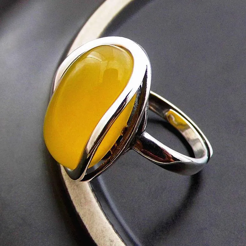 925 Silberringe für Damen Gelber Topas Achat Steinring Reine 925 Sterling Silber Ringe für Damen Schmuck Größe anpassbar