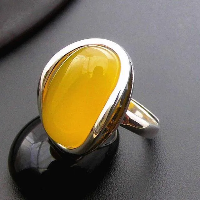 925 Silberringe für Damen Gelber Topas Achat Steinring Reine 925 Sterling Silber Ringe für Damen Schmuck Größe anpassbar