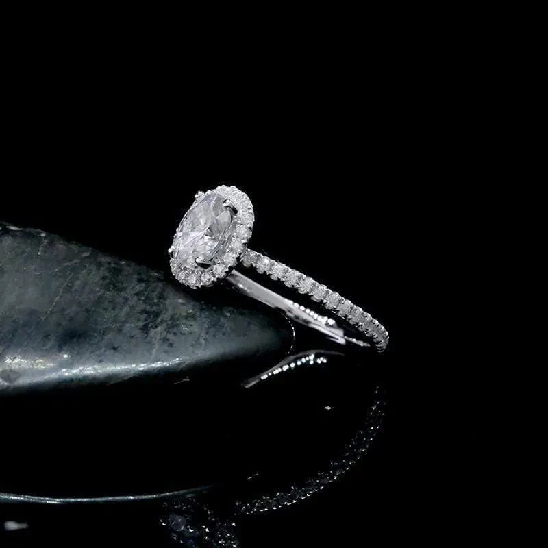 18 Karat Roségold, 5 x 7 mm, 0.1 ct, ovaler Moissanit-Verlobungsring, einzigartige Moissanit-Eheringe