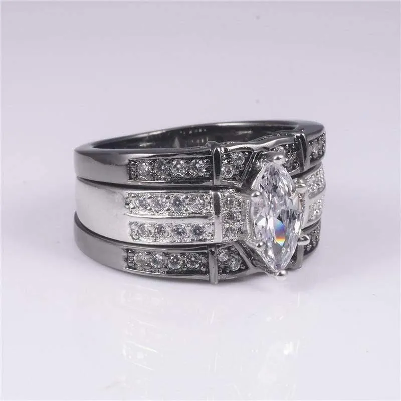 925 Silber Schwarzgold Edelstein Ringe Finger Lady Marquise Cut weißer Diamant cz Cocktailringe Hochzeit Braut Schmuck für Frauen