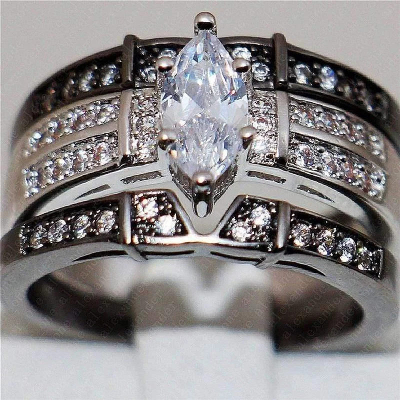925 Silber Schwarzgold Edelstein Ringe Finger Lady Marquise Cut weißer Diamant cz Cocktailringe Hochzeit Braut Schmuck für Frauen