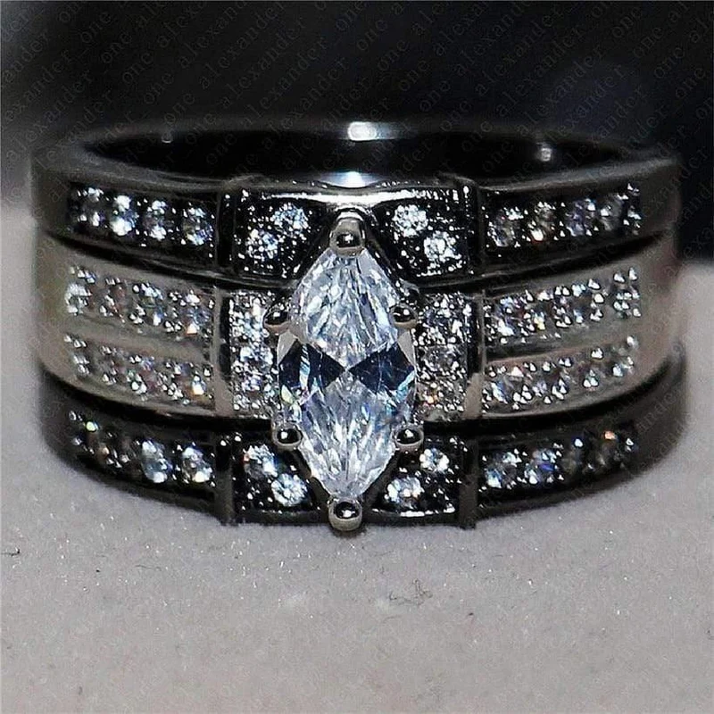 925 Silber Schwarzgold Edelstein Ringe Finger Lady Marquise Cut weißer Diamant cz Cocktailringe Hochzeit Braut Schmuck für Frauen