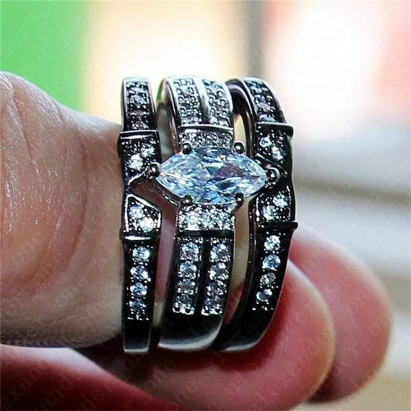 925 Silber Schwarzgold Edelstein Ringe Finger Lady Marquise Cut weißer Diamant cz Cocktailringe Hochzeit Braut Schmuck für Frauen
