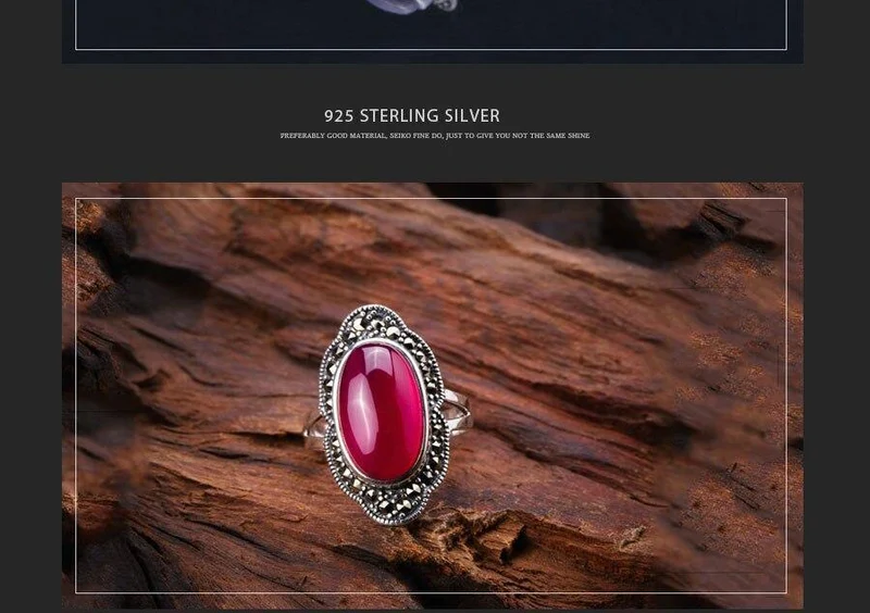 925 Sterling Silber Ring für Frauen Original Design Roter Jade Offener Ring Edelstein Diamant Hochzeit Valentinstag Schmuck SR10
