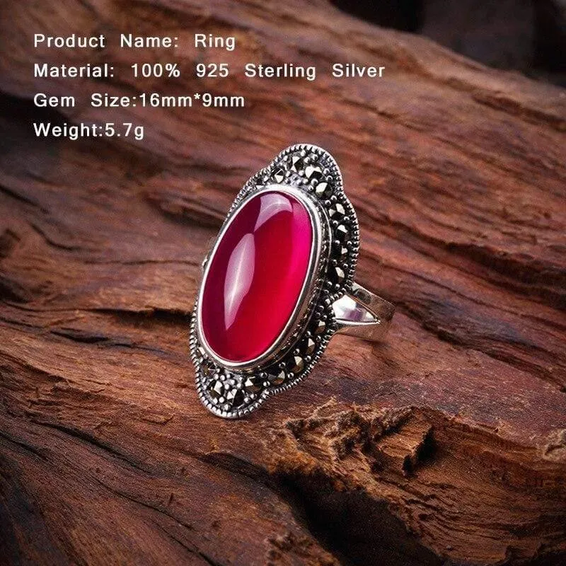 925 Sterling Silber Ring für Frauen Original Design Roter Jade Offener Ring Edelstein Diamant Hochzeit Valentinstag Schmuck SR10