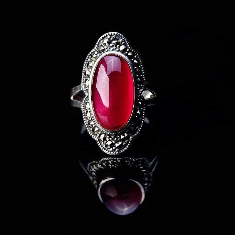 925 Sterling Silber Ring für Frauen Original Design Roter Jade Offener Ring Edelstein Diamant Hochzeit Valentinstag Schmuck SR10