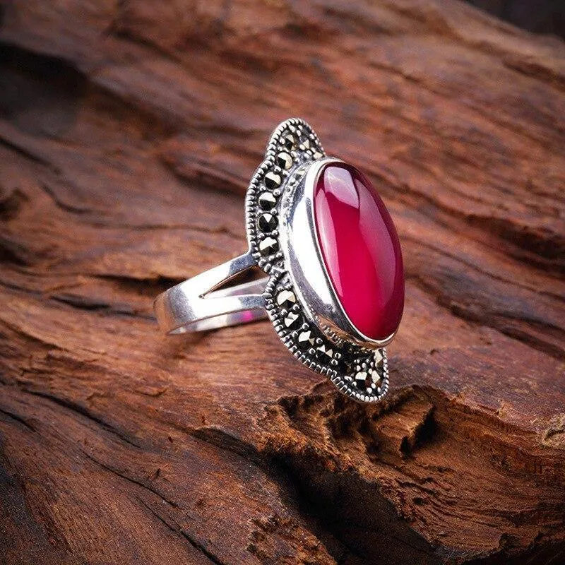 925 Sterling Silber Ring für Frauen Original Design Roter Jade Offener Ring Edelstein Diamant Hochzeit Valentinstag Schmuck SR10