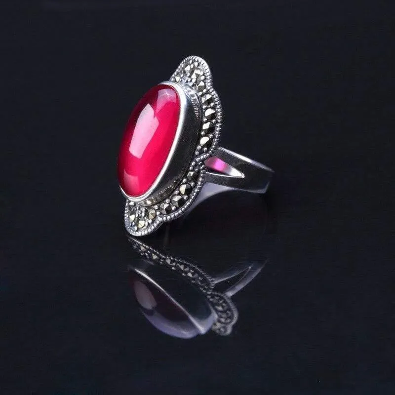 925 Sterling Silber Ring für Frauen Original Design Roter Jade Offener Ring Edelstein Diamant Hochzeit Valentinstag Schmuck SR10