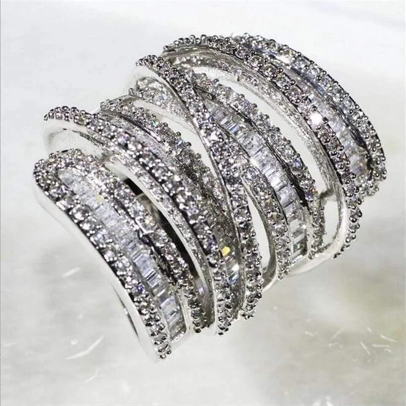 Quadratischer T-Ring mit simuliertem Diamant-Edelstein, Schmuck für Damen, S925-Sterlingsilber, Cocktail-Bandringe, Größe 5–10