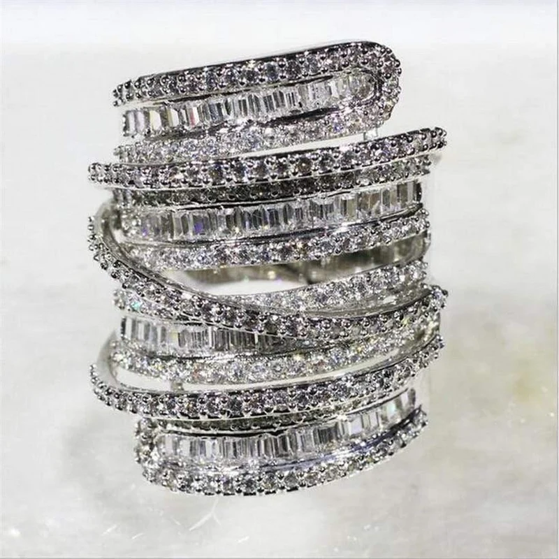 Quadratischer T-Ring mit simuliertem Diamant-Edelstein, Schmuck für Damen, S925-Sterlingsilber, Cocktail-Bandringe, Größe 5–10