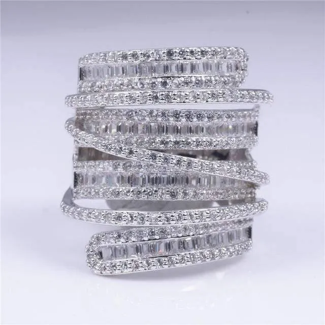 Quadratischer T-Ring mit simuliertem Diamant-Edelstein, Schmuck für Damen, S925-Sterlingsilber, Cocktail-Bandringe, Größe 5–10