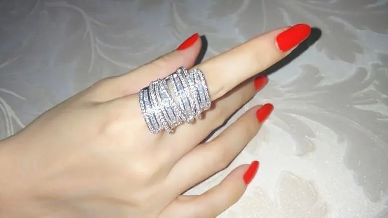 Quadratischer T-Ring mit simuliertem Diamant-Edelstein, Schmuck für Damen, S925-Sterlingsilber, Cocktail-Bandringe, Größe 5–10