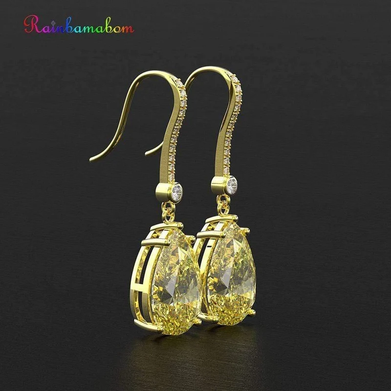 Ohrringe aus massivem 925er-Sterlingsilber, Birnen-Citrin-Edelstein, baumelnde Diamanten, Gelbgold, edler Schmuck im Großhandel
