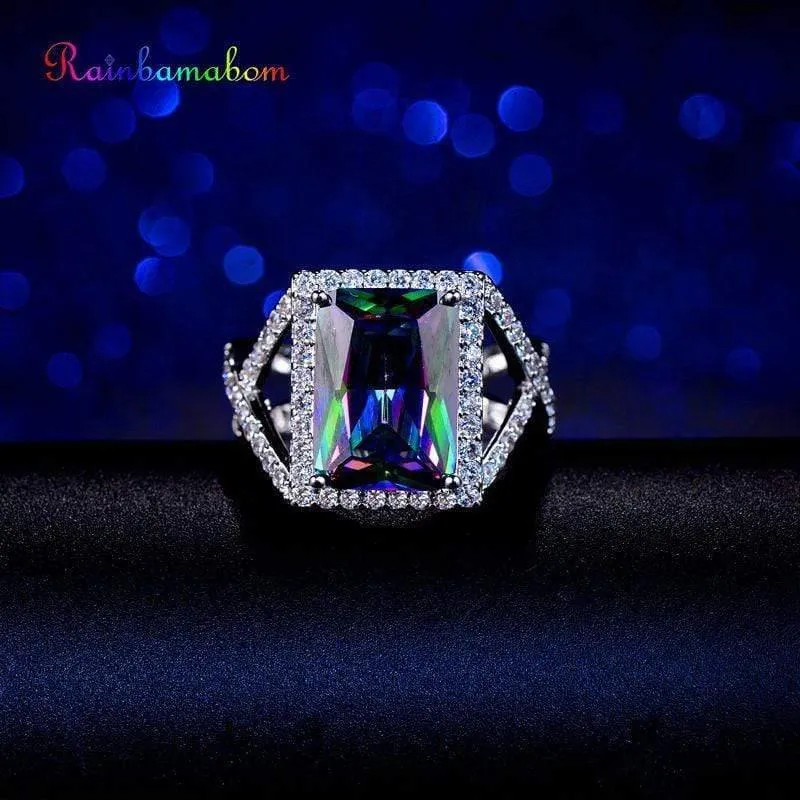 Vintage 925 massiv Sterling Silber Mystic Rainbow Topas Edelstein Hochzeit Engagement Diamanten paar Ring Fine Jewelry