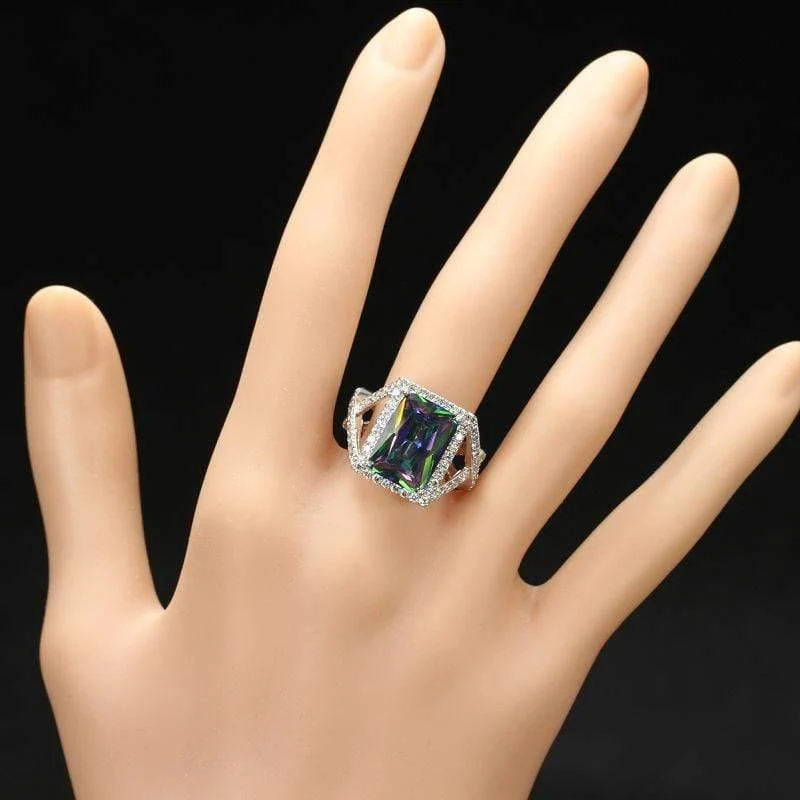 Vintage 925 massiv Sterling Silber Mystic Rainbow Topas Edelstein Hochzeit Engagement Diamanten paar Ring Fine Jewelry