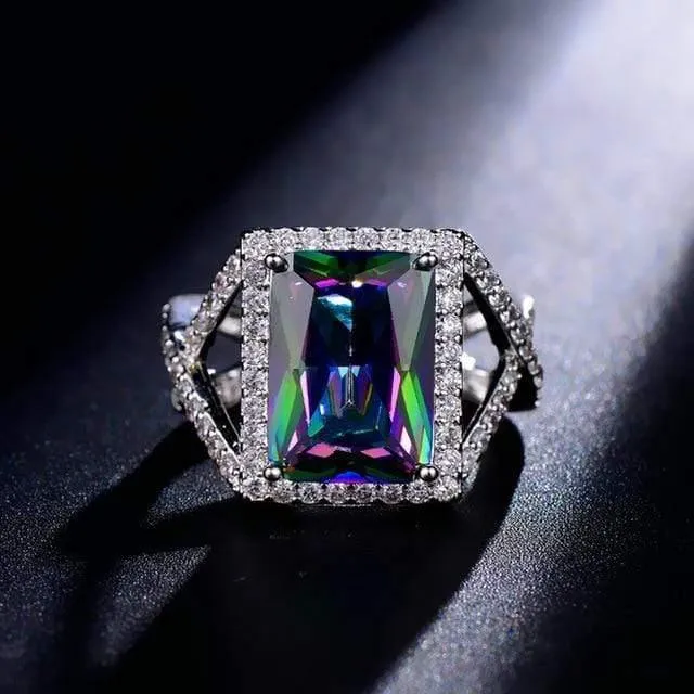 Vintage 925 massiv Sterling Silber Mystic Rainbow Topas Edelstein Hochzeit Engagement Diamanten paar Ring Fine Jewelry
