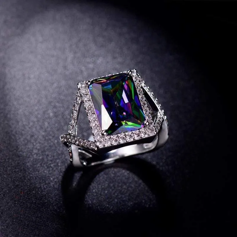 Vintage 925 massiv Sterling Silber Mystic Rainbow Topas Edelstein Hochzeit Engagement Diamanten paar Ring Fine Jewelry