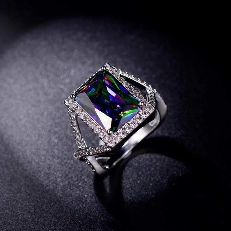 Vintage 925 massiv Sterling Silber Mystic Rainbow Topas Edelstein Hochzeit Engagement Diamanten paar Ring Fine Jewelry