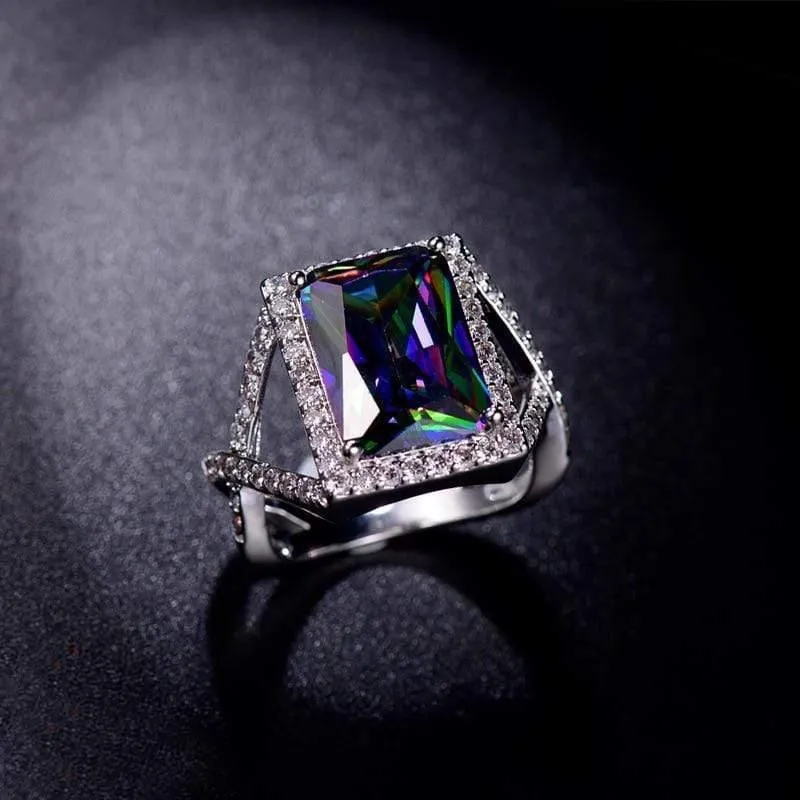 Vintage 925 massiv Sterling Silber Mystic Rainbow Topas Edelstein Hochzeit Engagement Diamanten paar Ring Fine Jewelry