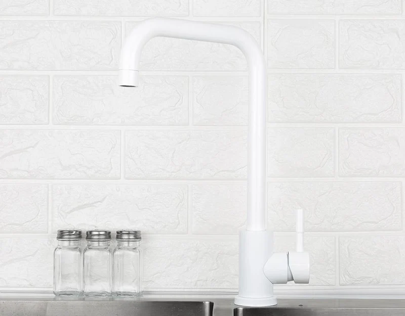 Küchenarmatur 360 Rotate White Mixer Wasserhahn für Küche 304 Edelstahl Hot & Cold Deck Mounted Crane für Sink Y40083