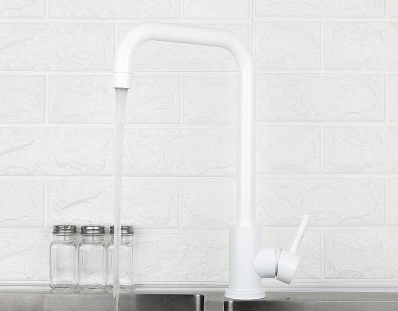 Küchenarmatur 360 Rotate White Mixer Wasserhahn für Küche 304 Edelstahl Hot & Cold Deck Mounted Crane für Sink Y40083
