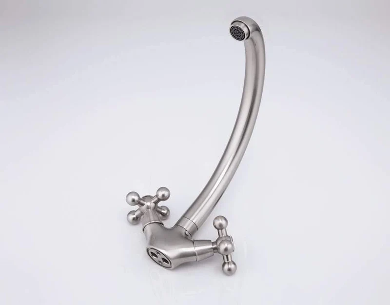 Küchenarmatur aus gebürstetem Nickel, Doppelgriff, Kalt- und Heißmischer F4219-5