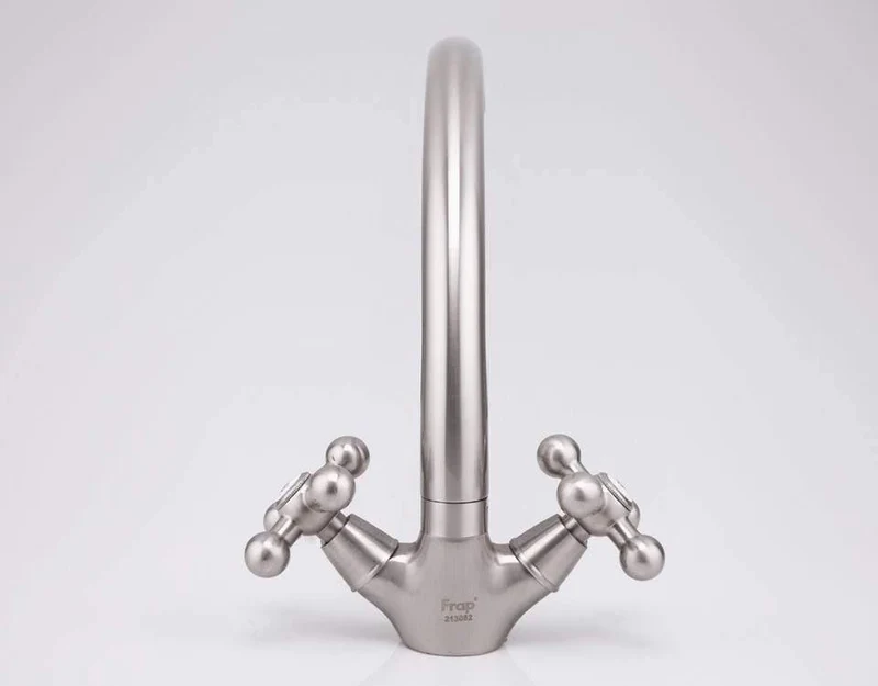 Küchenarmatur aus gebürstetem Nickel, Doppelgriff, Kalt- und Heißmischer F4219-5