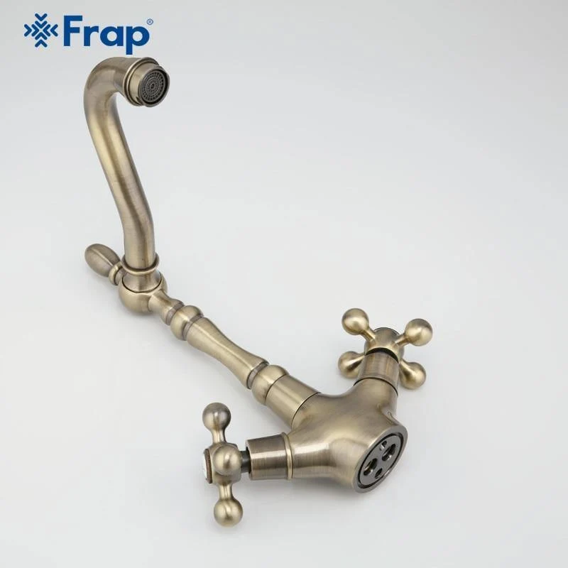 Küchenarmaturen Antike Messing Waschbecken Wasserhahn Auslauf Doppelkreuzgriff 360 Grad Swivel Bad Waschbecken Mischbatterie F4019-4