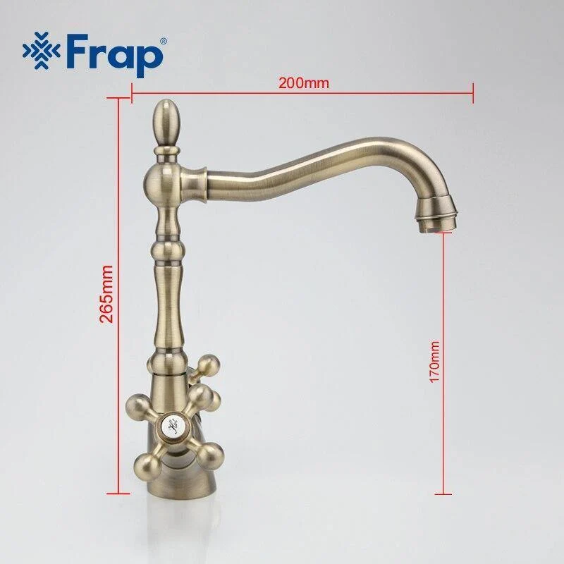 Küchenarmaturen Antike Messing Waschbecken Wasserhahn Auslauf Doppelkreuzgriff 360 Grad Swivel Bad Waschbecken Mischbatterie F4019-4
