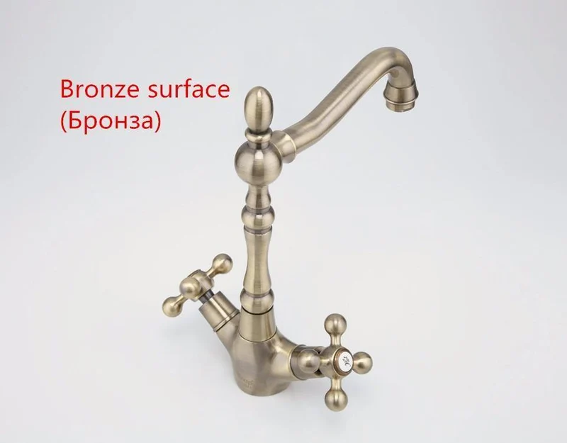 Küchenarmaturen Antike Messing Waschbecken Wasserhahn Auslauf Doppelkreuzgriff 360 Grad Swivel Bad Waschbecken Mischbatterie F4019-4