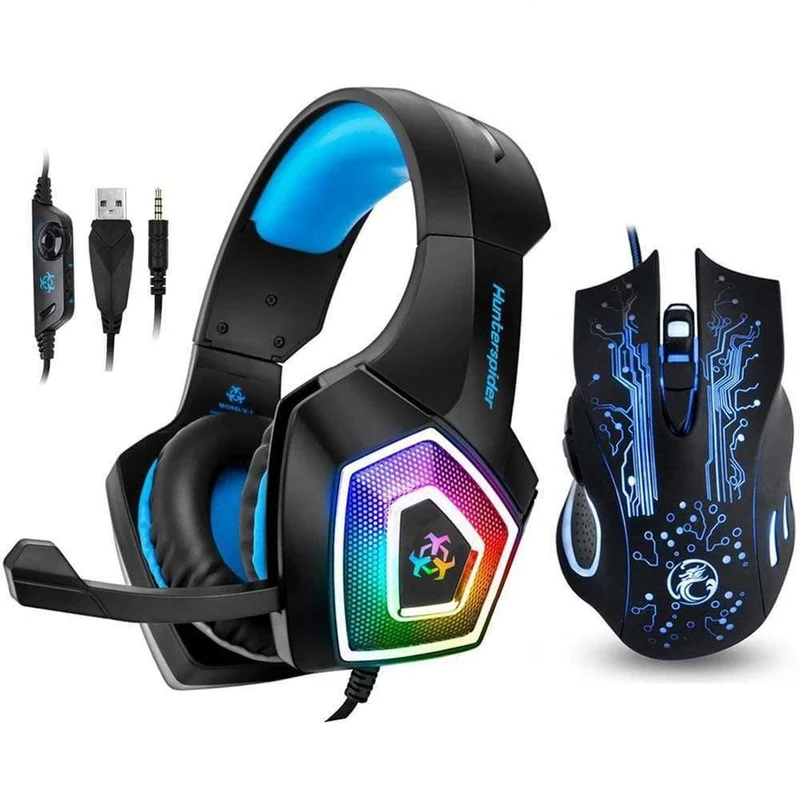 Gaming Headset Stereo Bass-Kopfhörer mit Mikrofon LED-Licht für PS4 Xbox One PC + 5000DPI