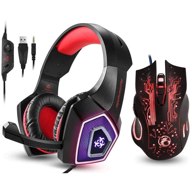 Gaming Headset Stereo Bass-Kopfhörer mit Mikrofon LED-Licht für PS4 Xbox One PC + 5000DPI