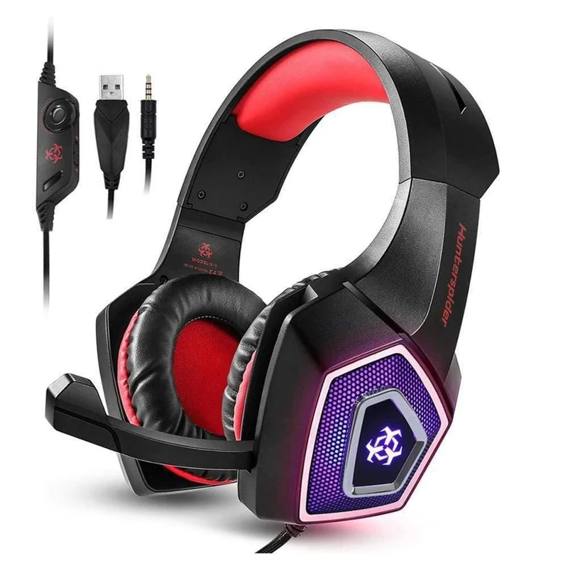 Gaming Headset Stereo Bass-Kopfhörer mit Mikrofon LED-Licht für PS4 Xbox One PC + 5000DPI