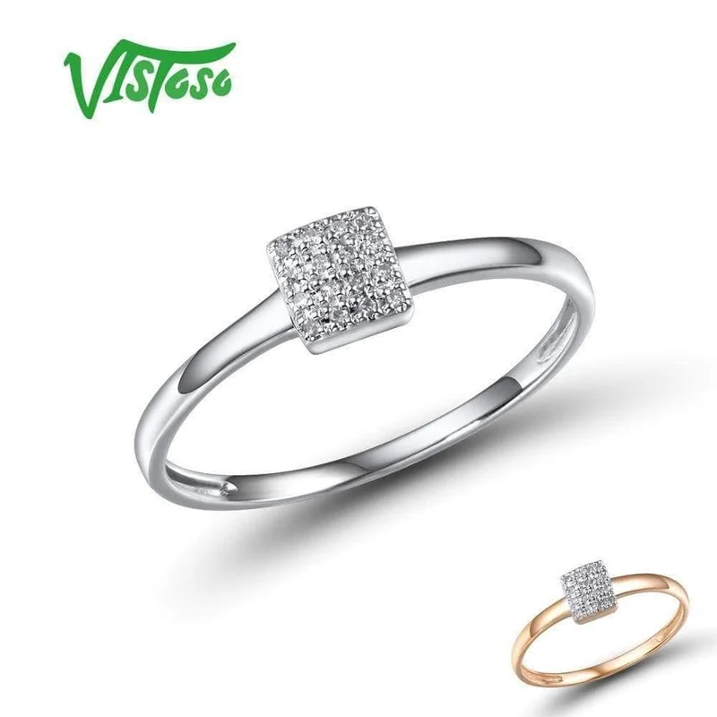Zarter quadratischer Ring aus 14 Karat 585er Roségold mit funkelndem Diamant für Damen, Jahrestag, Verlobung, trendiger feiner Schmuck