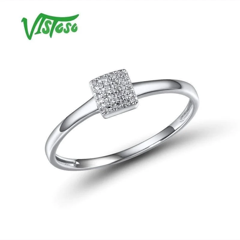 Zarter quadratischer Ring aus 14 Karat 585er Roségold mit funkelndem Diamant für Damen, Jahrestag, Verlobung, trendiger feiner Schmuck