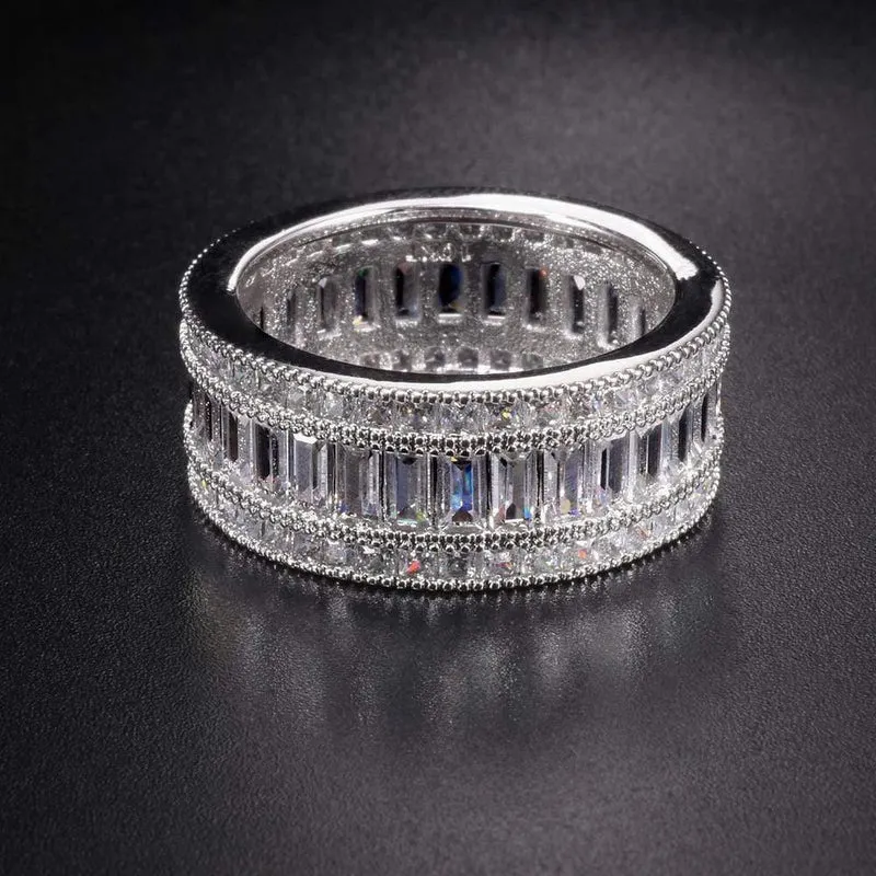Ring aus 925er-Sterlingsilber mit Edelsteinen, leuchtender quadratischer, vollständig simulierter Diamantring für den Finger als Geschenk für Frauen